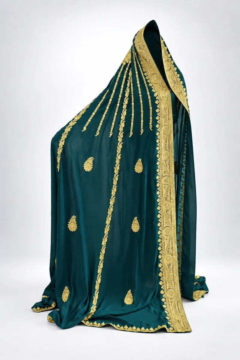 Bridal veil, front side view and gold border
