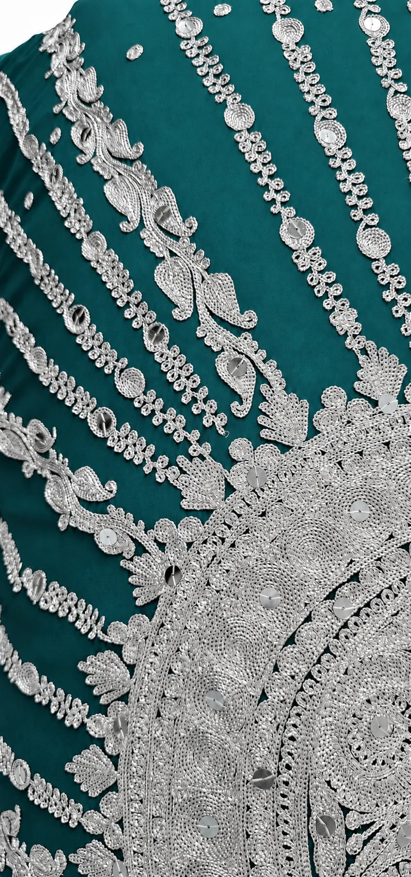 Emerald and silver bridal veil, embroidery detail