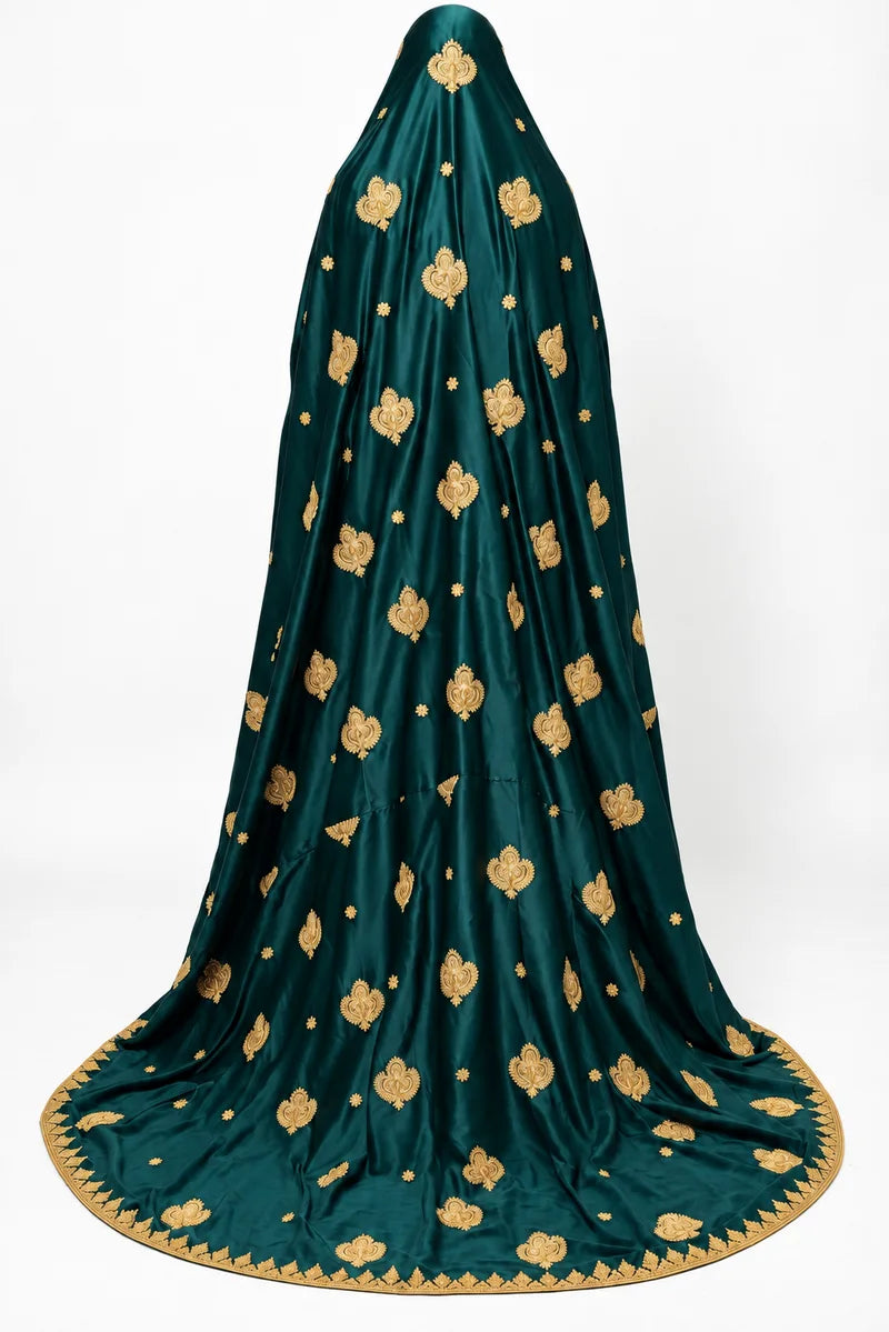 Limited edition emerald and gold Indian silk bridal veil — back view