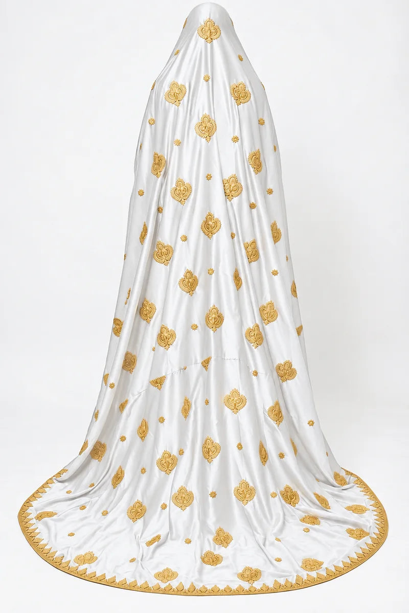 Limited edition white and gold Indian silk bridal veil — back view