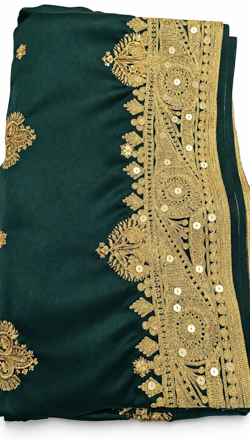 Limited edition emerald and gold Indian silk bridal veil — folded silk and gold trim
