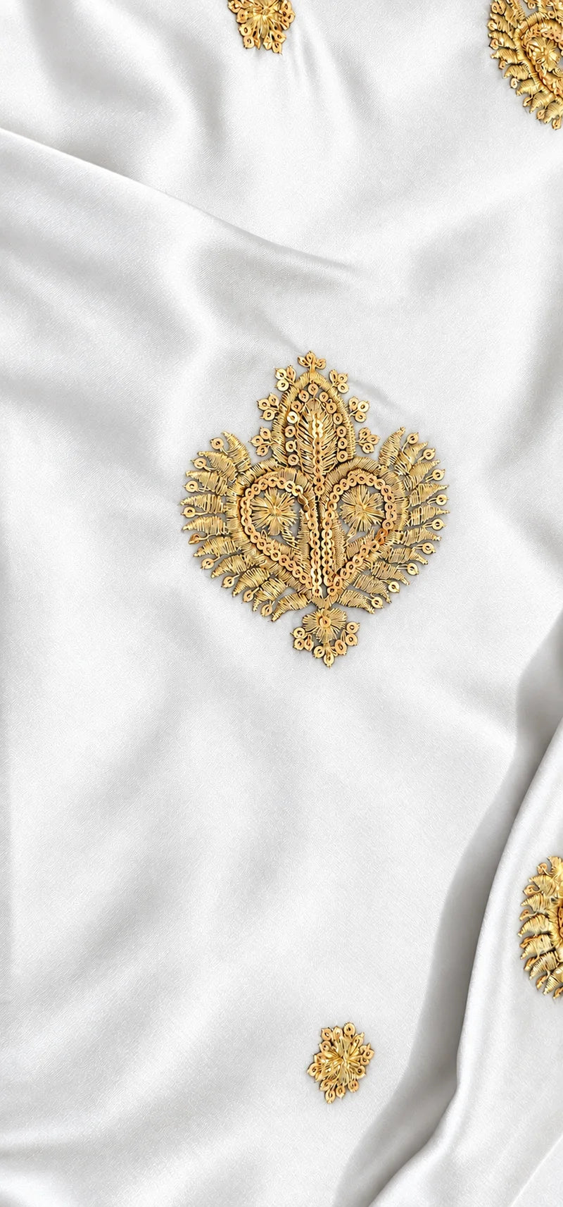 Limited edition white and gold Indian silk bridal veil — gold motif detail
