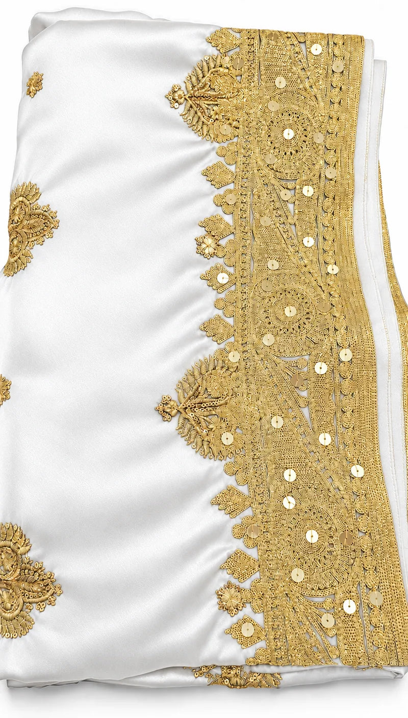 Limited edition white and gold Indian silk bridal veil — folded silk and gold trim