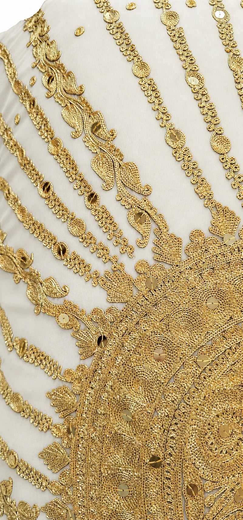White and gold bridal veil, embroidery detail