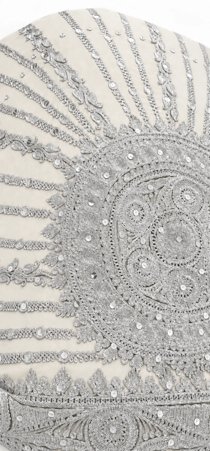 White and silver bridal veil, embroidery detail